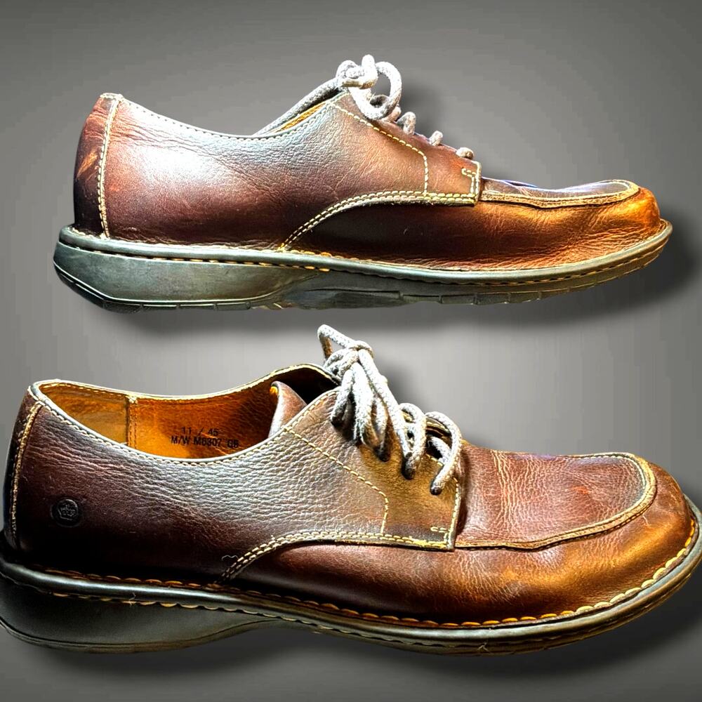 Mens 11 BORN M6307 Rugged Brown Leather Lace Up Bicycle Toe Casual Shoes VGUC